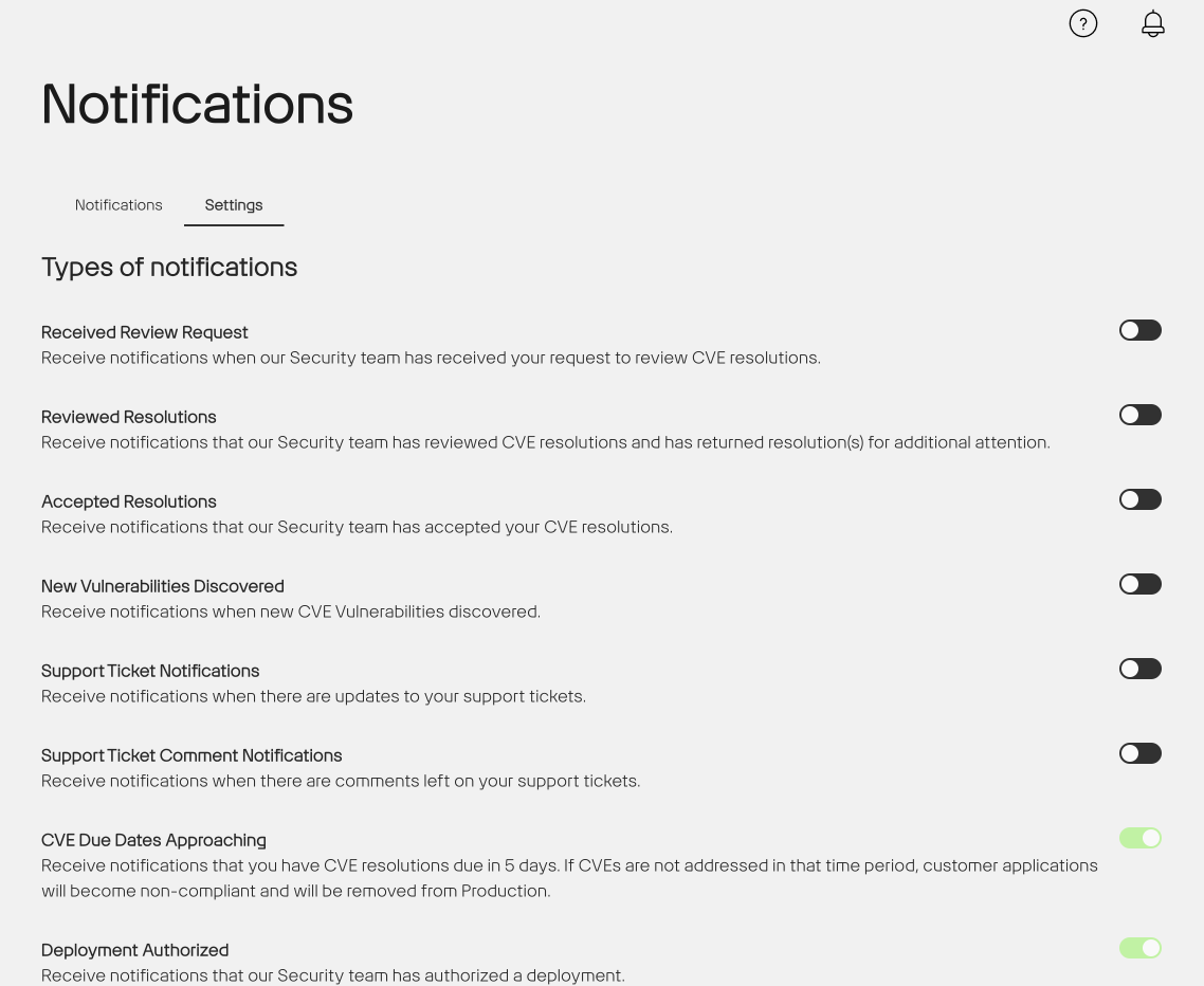 notification settings
